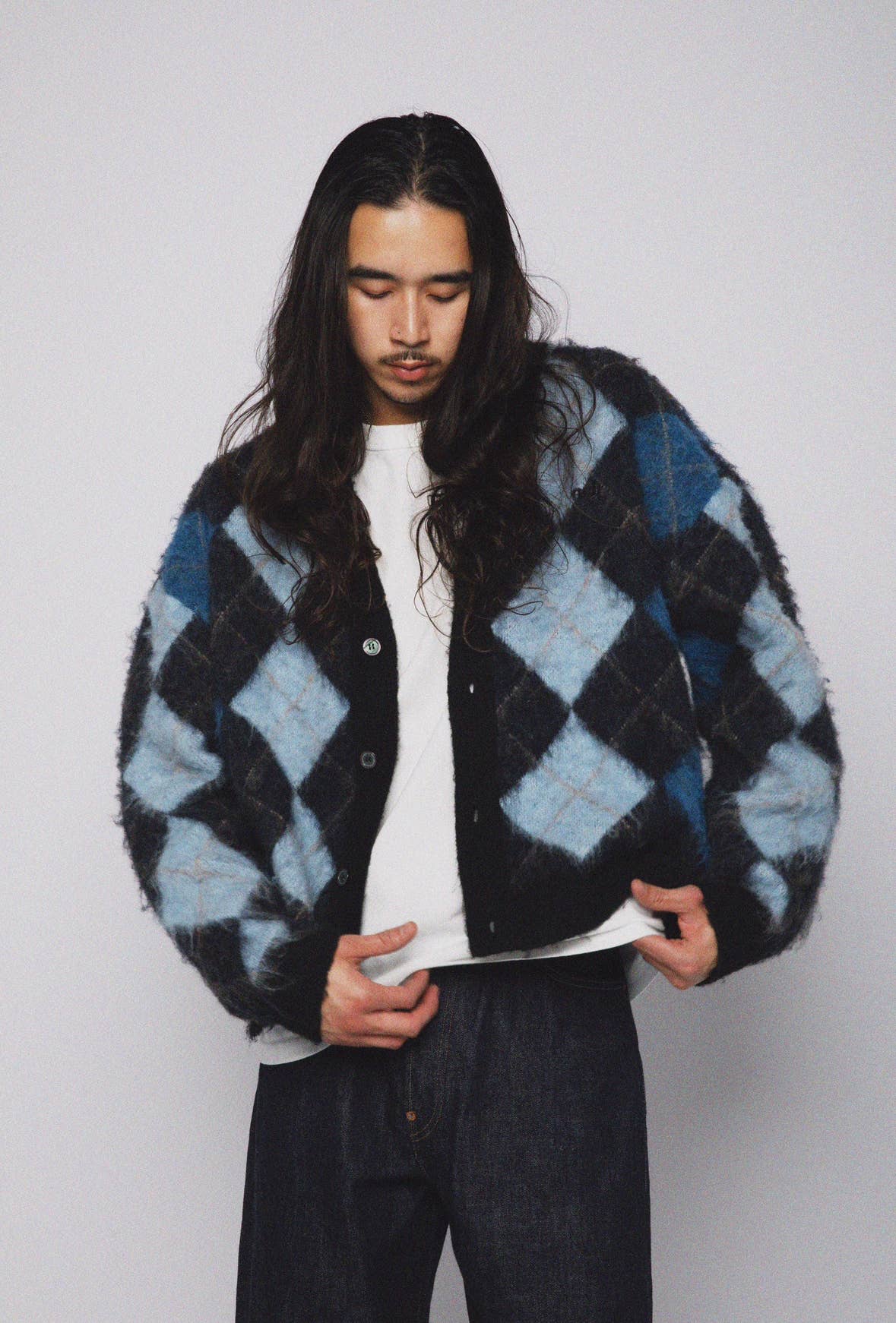 Fuzzy/Mohair Argyle Cardigan